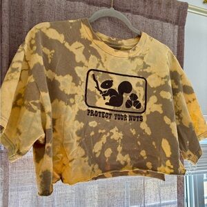 Bleach Dyed “Protect Your Nuts” Cropped Urban Pipeline 90’s Vintage Tee